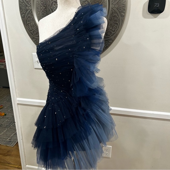 NWT $595 Badgley Mischa pleated tulle mini in navy - Size 2 - Picture 6 of 13